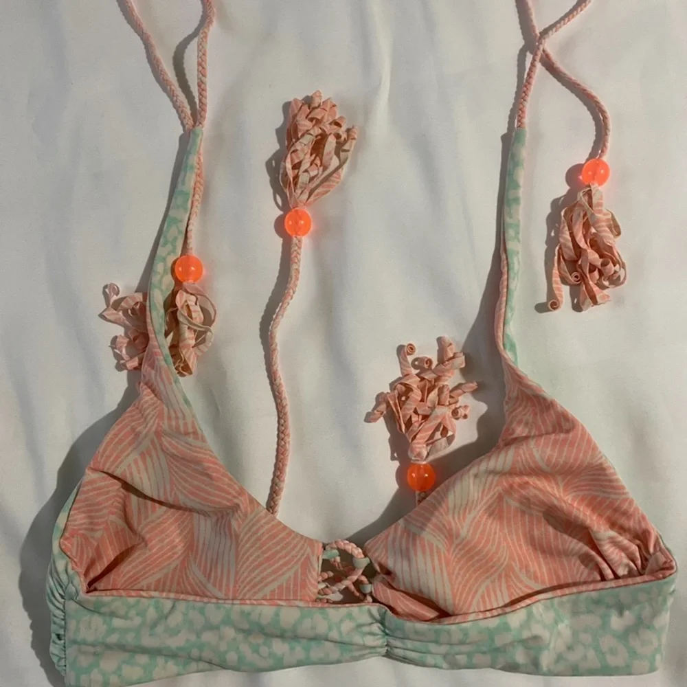 Victoria’s Secret Reversible Patterned Bikini Halter Top - Blue White & Orange
